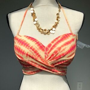 NEW! PINK Victoria’s Secret Bright Coral & Hot Pink Wrap Bikini Top Size Large